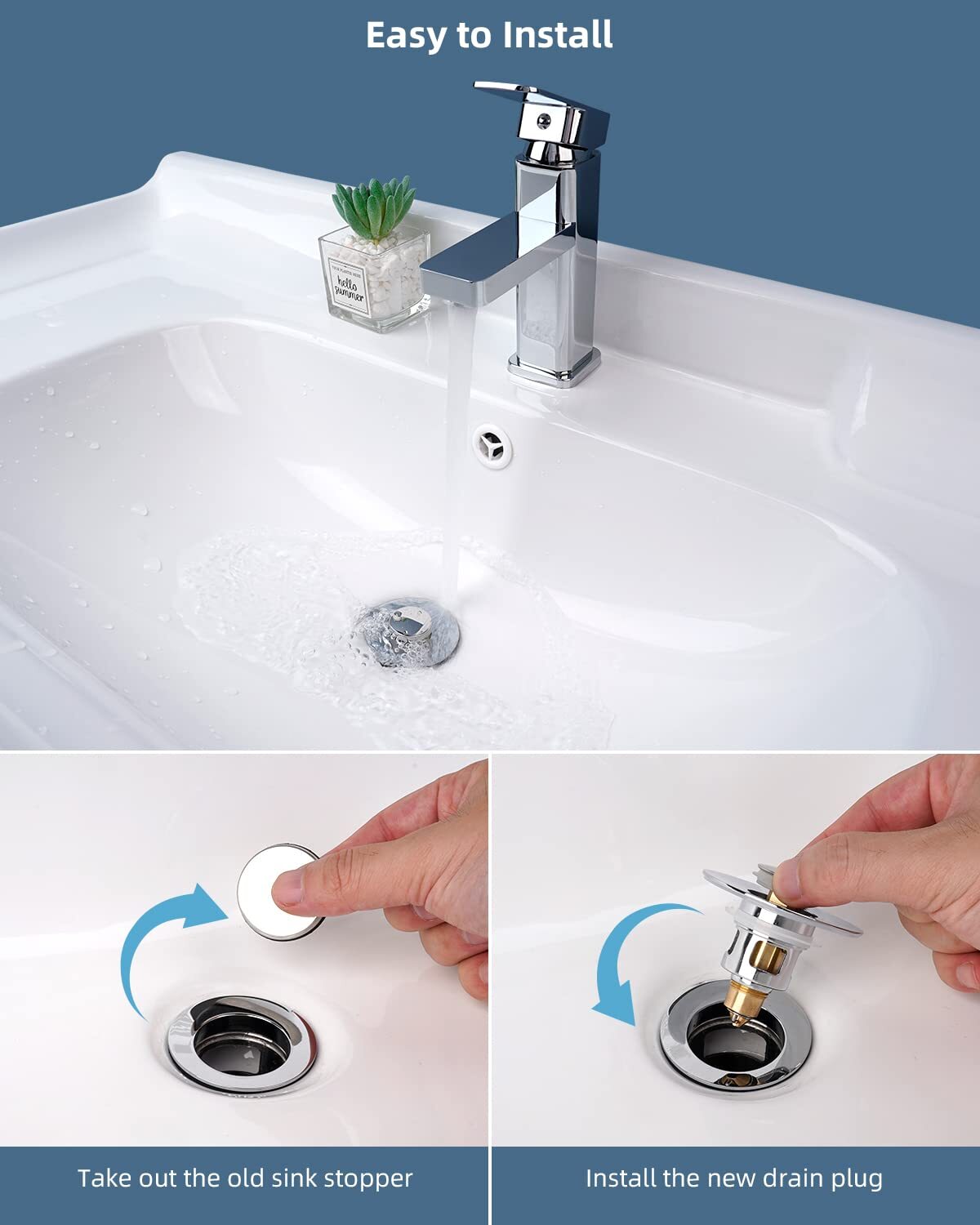 2 Pack All Metal Universal Bathroom Sink Stopper, Pop Up Sink Drain Strainer