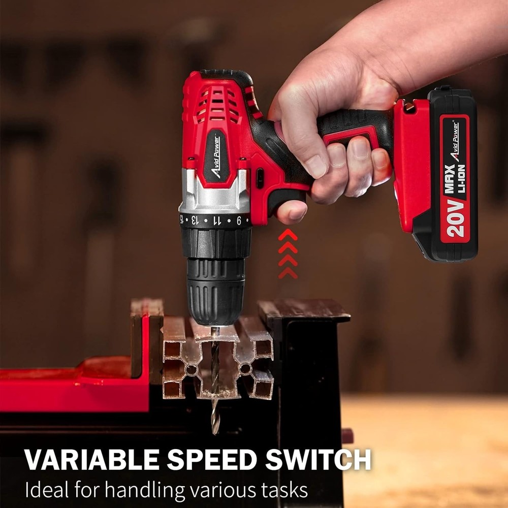 Lightweight 20V Lithium-ion Drill with Variable Speed and 22 Piece Bit Set