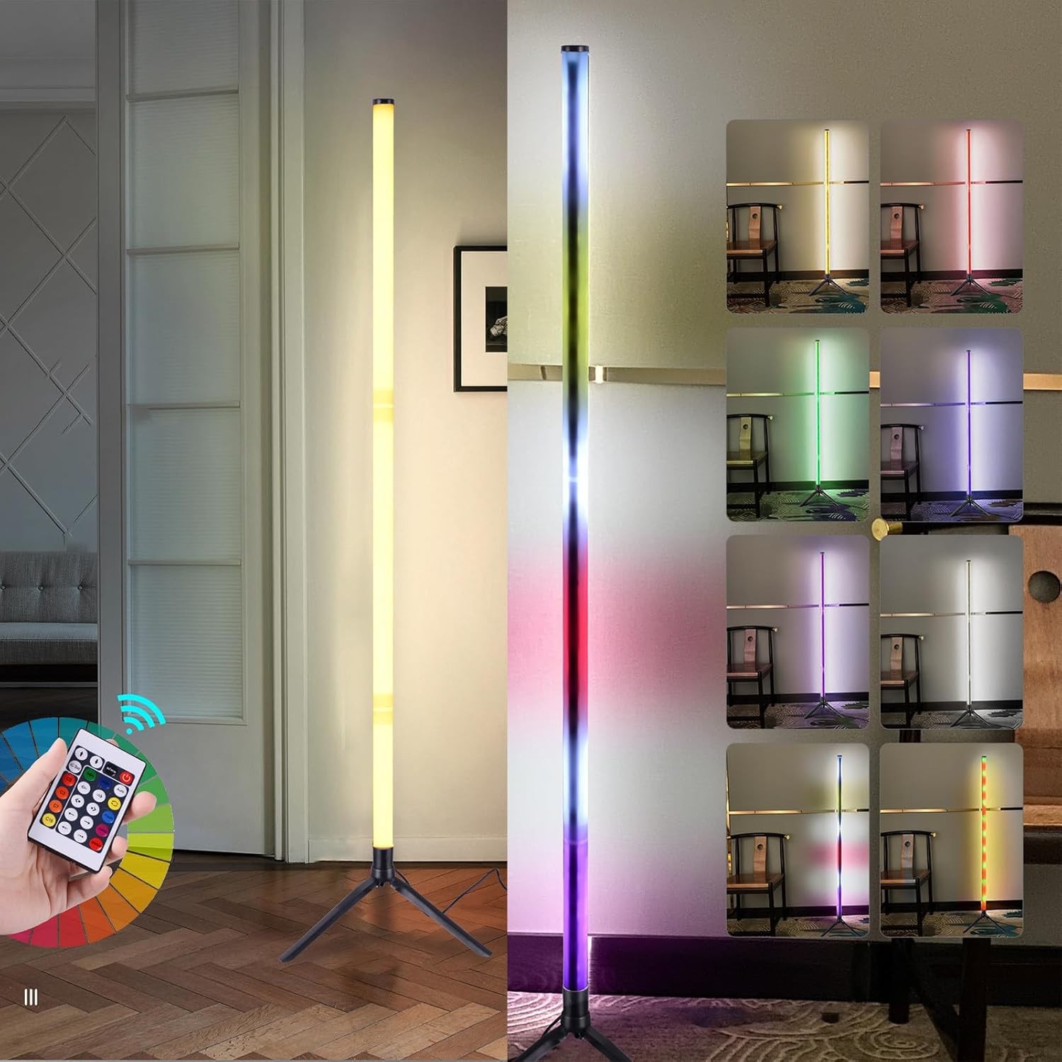 2-Pack Corner Floor Lamp RGB LED Minimalist Mood Light Colour Changing w/Remote
