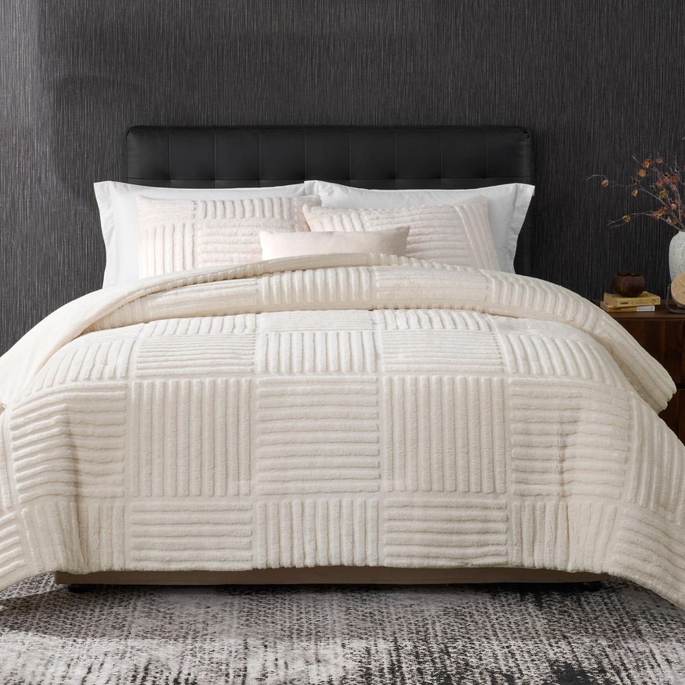 Amélie Home Queen Comforter Set, (90"x90"), Stripe Patchwork Beige