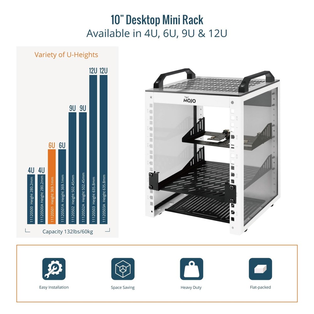 Tecmojo 6U Network Rack, 10 inch Mini Server Rack with 2 Side Translucent Panels