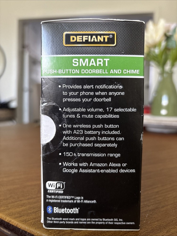 Defiant Smart Push-Button Doorbell Chime Compatible with Alexa Google.