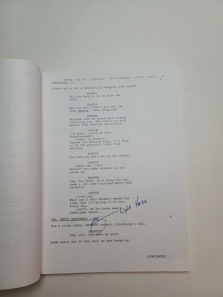 CASTLE / Jim Adler TV Script, Ann Cusack & Seamus Dever "Dead Red"