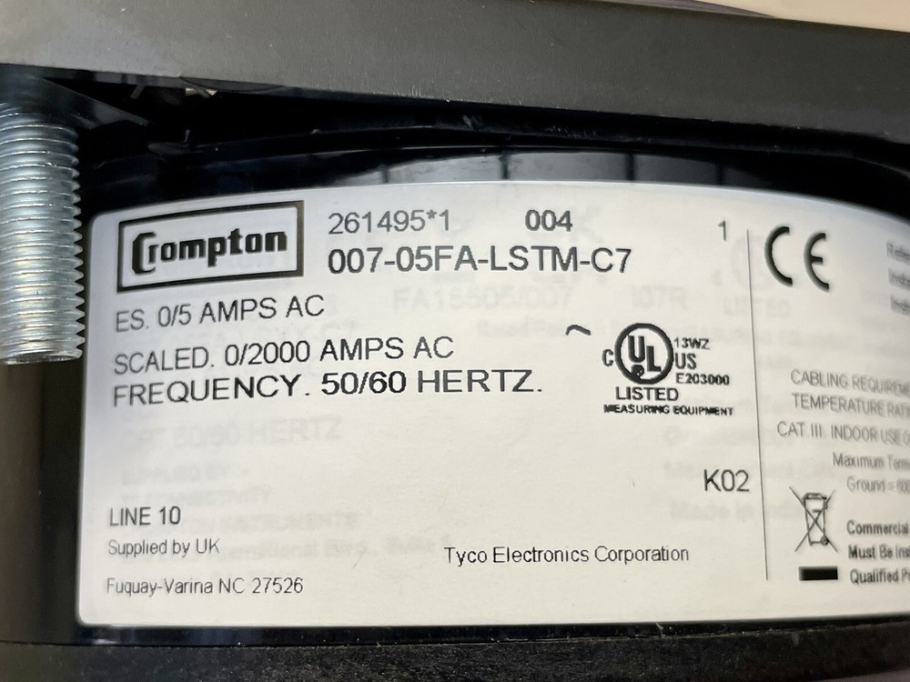 CROMPTON / TE Connectivity 007-05FA-LSTM-C7 Ammeter / New Open Box