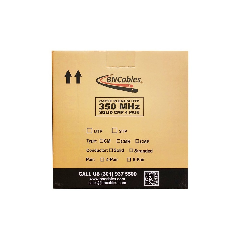 CAT5e (CMP) Plenum Cable, 1000FT | 24AWG 4Pair, 350MHz Solid Network Cable Un...