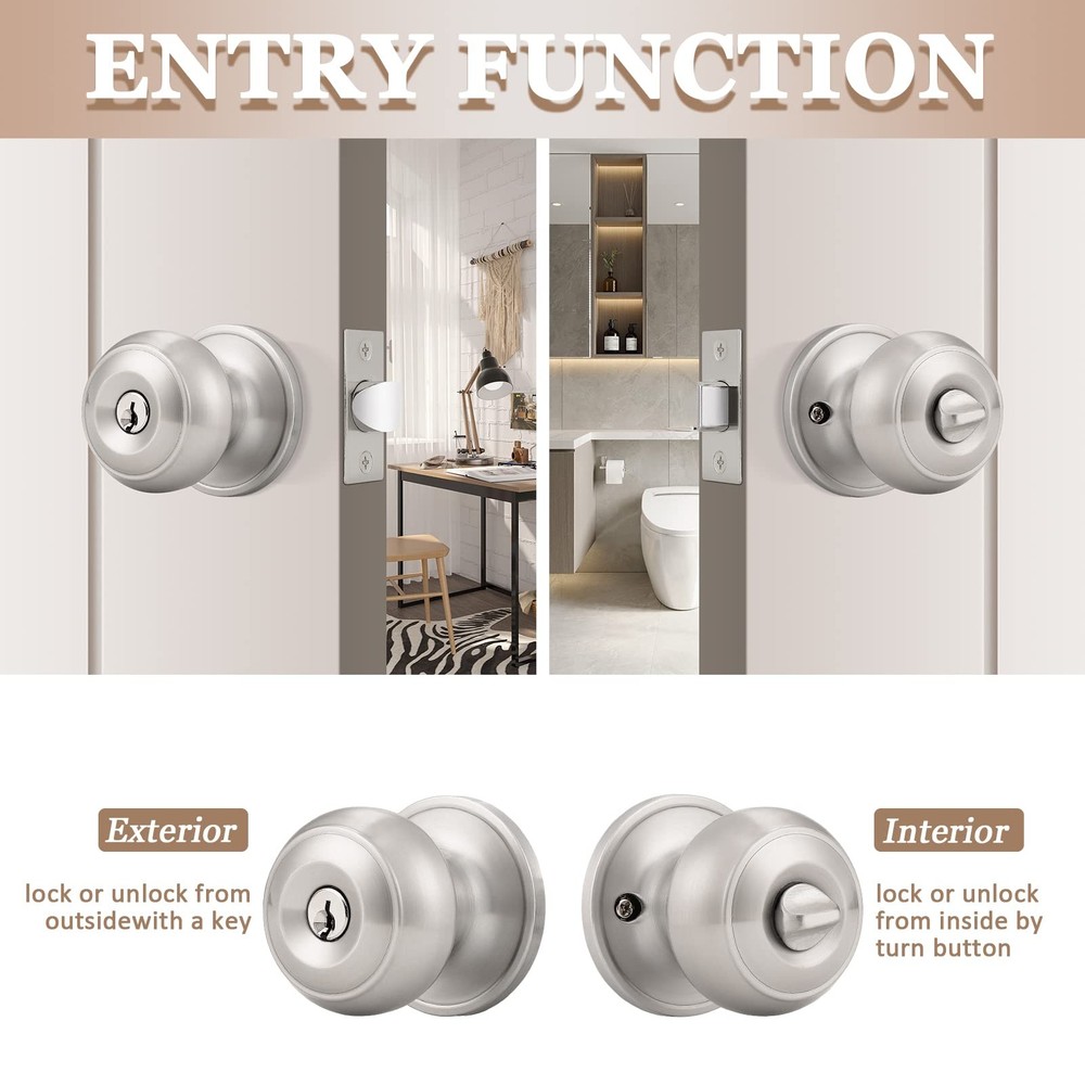 Probrico (1 Pack) Satin Nickel Round Entry Door Knobs 1 Pack,