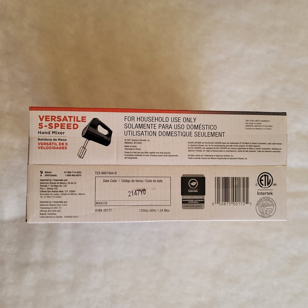 Black +Decker Versatile 5 Speed Hand Mixer Black MX401B