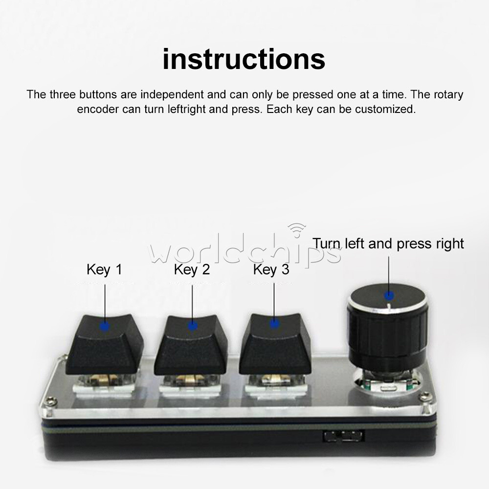 Type-c Programming Custom Knob Keyboard RGB 3 Key Copy Paste Mini Button + Cable