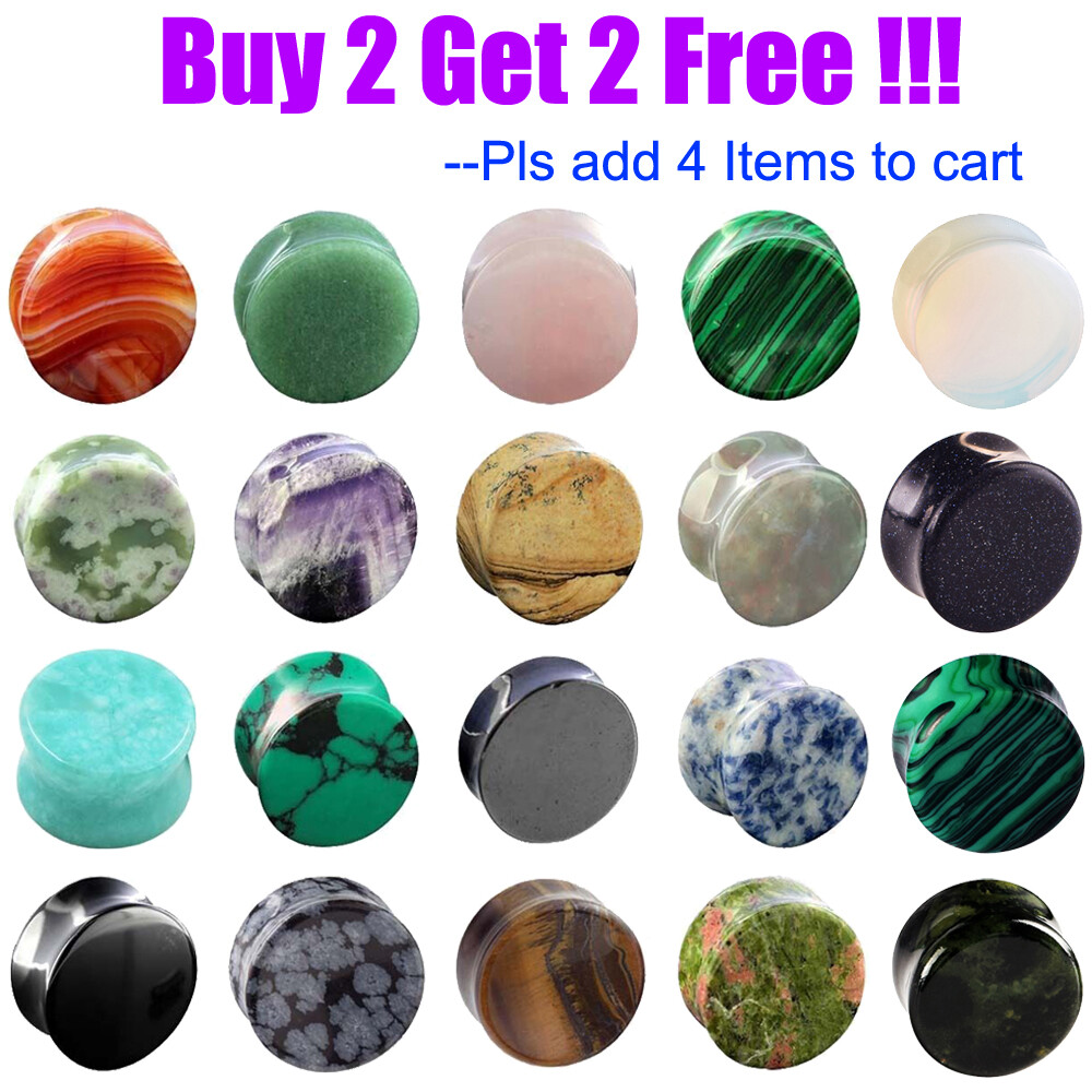 Natural Stone Ear Plugs Ear Gauges Double Flares Flesh Tunnels Saddle Plug-PAIR