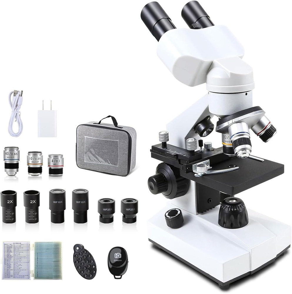 Compound Binocular Microscopes 40X-2000X with Microscope Prepared Slides 30P,For