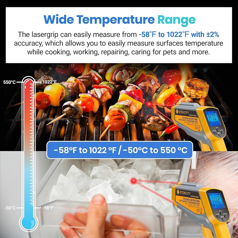 Adjustable Emissivity Infrared Temperature Gun, -50℃~550℃, Fast Reading System