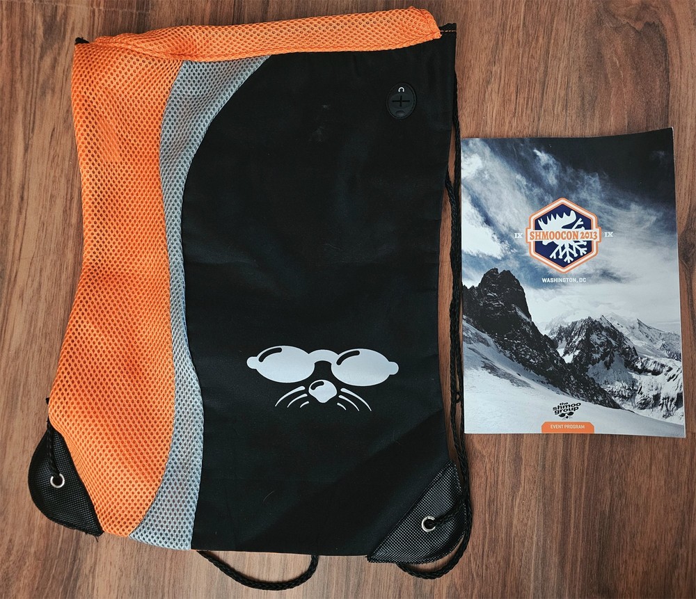 SHMOOCON Infosec Washington DC swag - string backpack/bag and program IX 2013