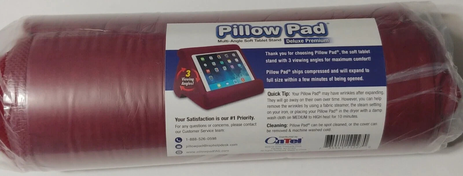 Ontel Pillow Pad Ultra Multi Angle Soft Tablet Stand Burgundy New Sealed