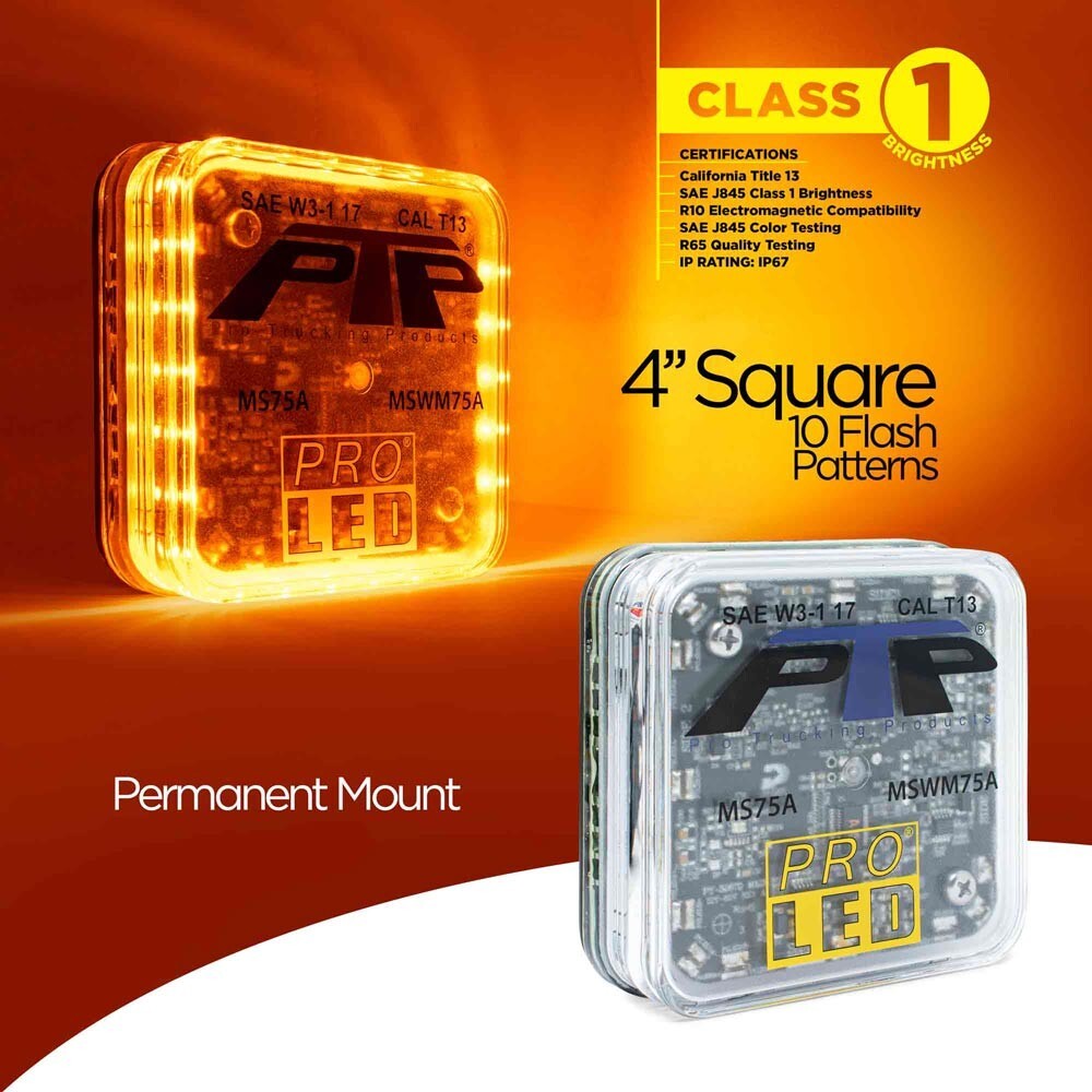 Class 1 Amber LED Mini Warning Light & Aluminum Mirror Mount Bracket Kit