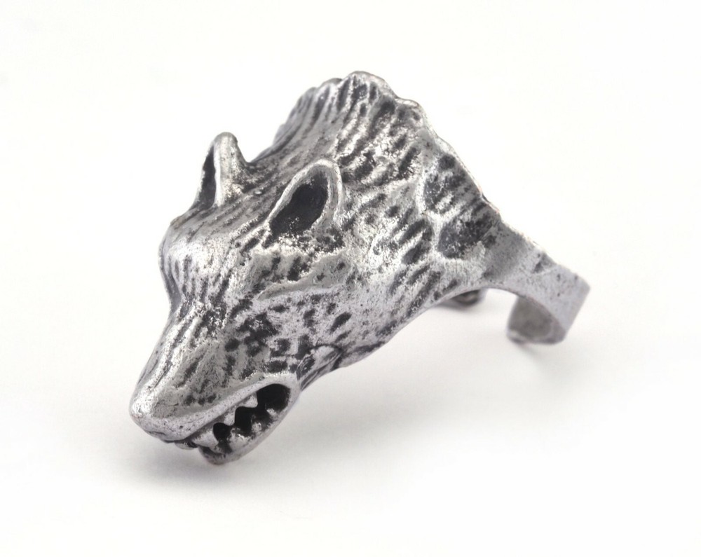 Wolf Beast Adjustable Ring Antique Silver Plated Brass (19mm 8.5US size) 2886