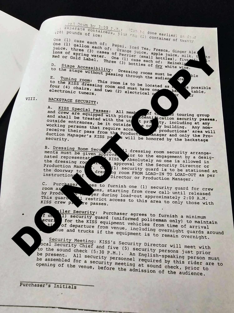 KISS Contract Rider 1982/83 PHOTOCOPY