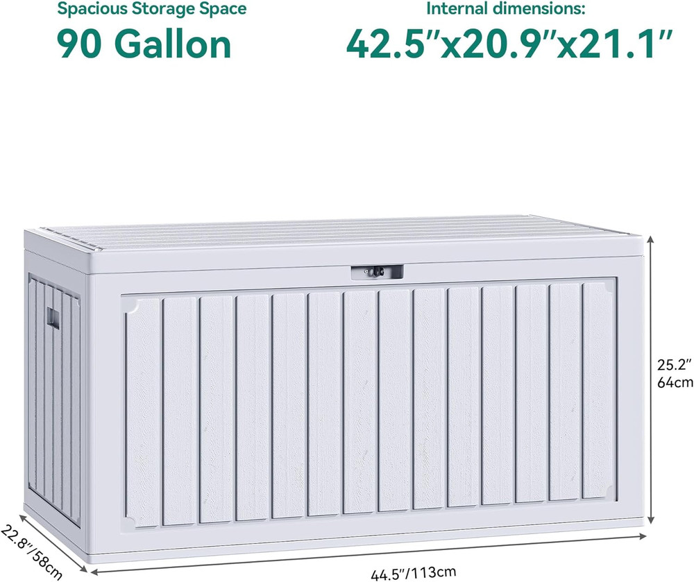 90 Gallon Large Deck Box, Double-Wall Resin Outdoor Storage Boxes, Deck Storage