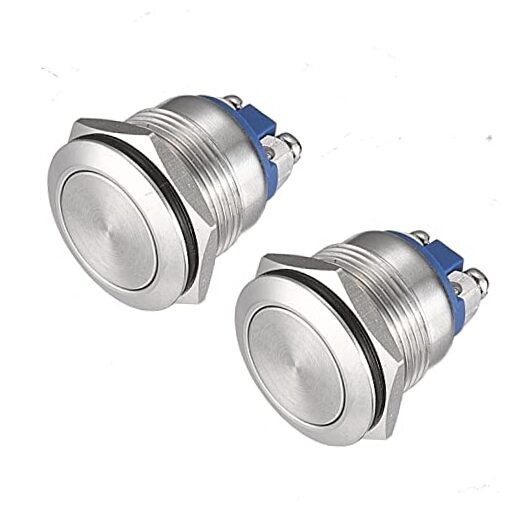 Push Button Switch 19mm Momentary Waterproof Stainless Momentary Flat Round