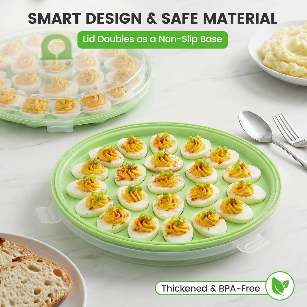 Deviled Egg Containers with Lid, 3PCS Deviled Egg Platter Carrier Holder Trays w