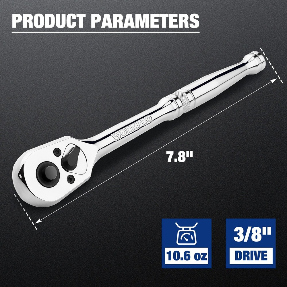 WORKPRO 3/8" Drive Ratchet Handle Quick-Release Reversible Ratchet Sets 72-Tooth