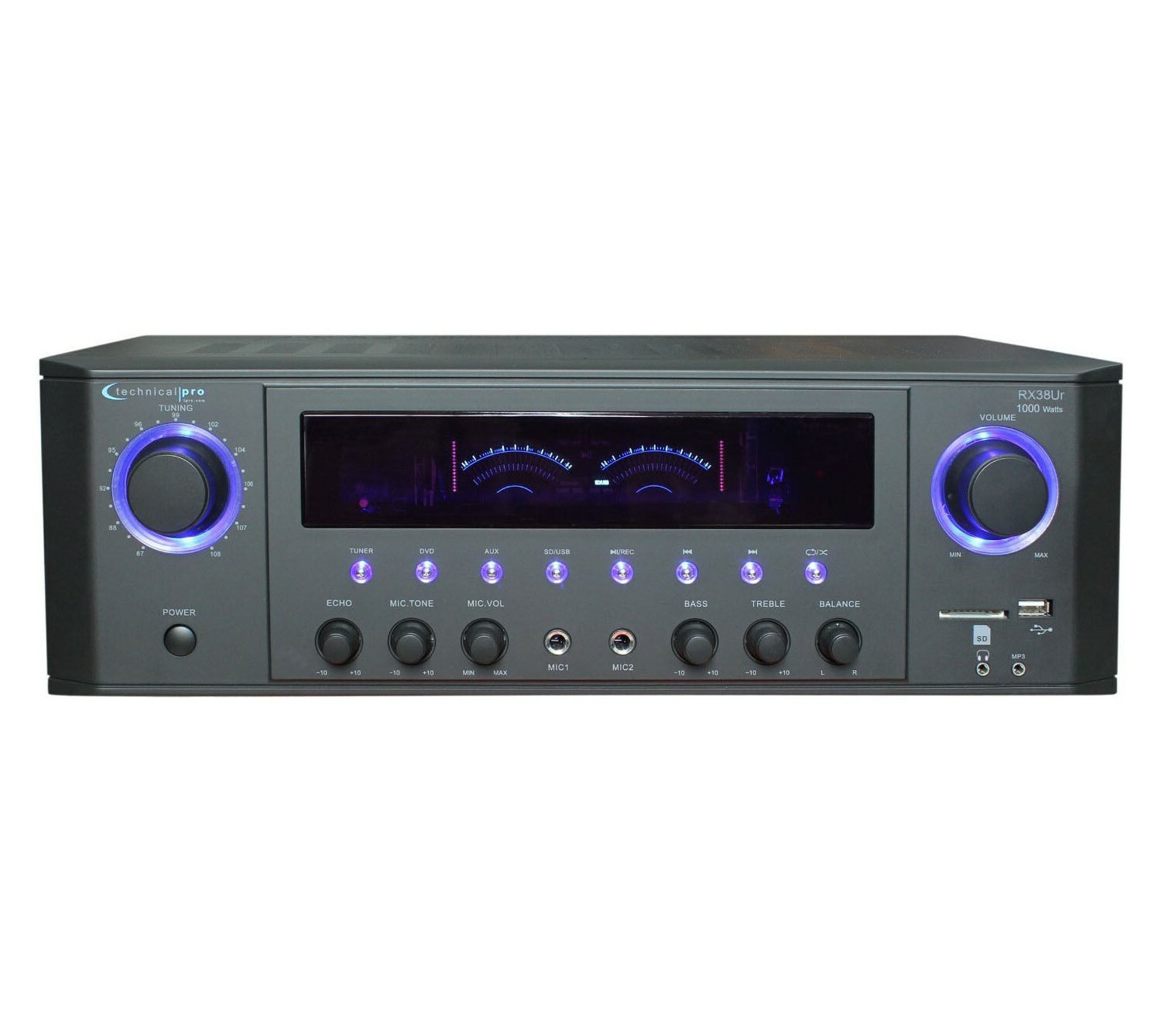 Technical Pro 1000-Watt Professional Receiver with USB & SD Card Inputs in Black