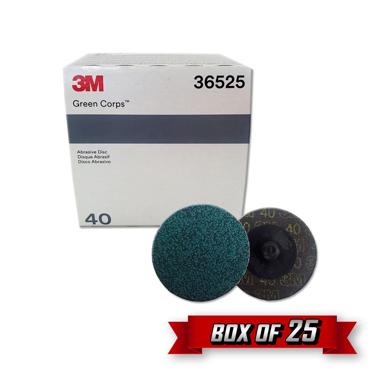3M 36525 Green Corps Roloc Disc, TR, 2.000" x 40 Grit (Replaces 01398) {25pk}