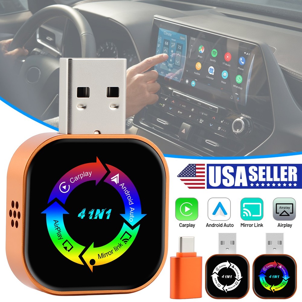 2026 Mini Carplay Adapter 4 IN1 Wireless Carplay & Android Auto & Mirror Link US