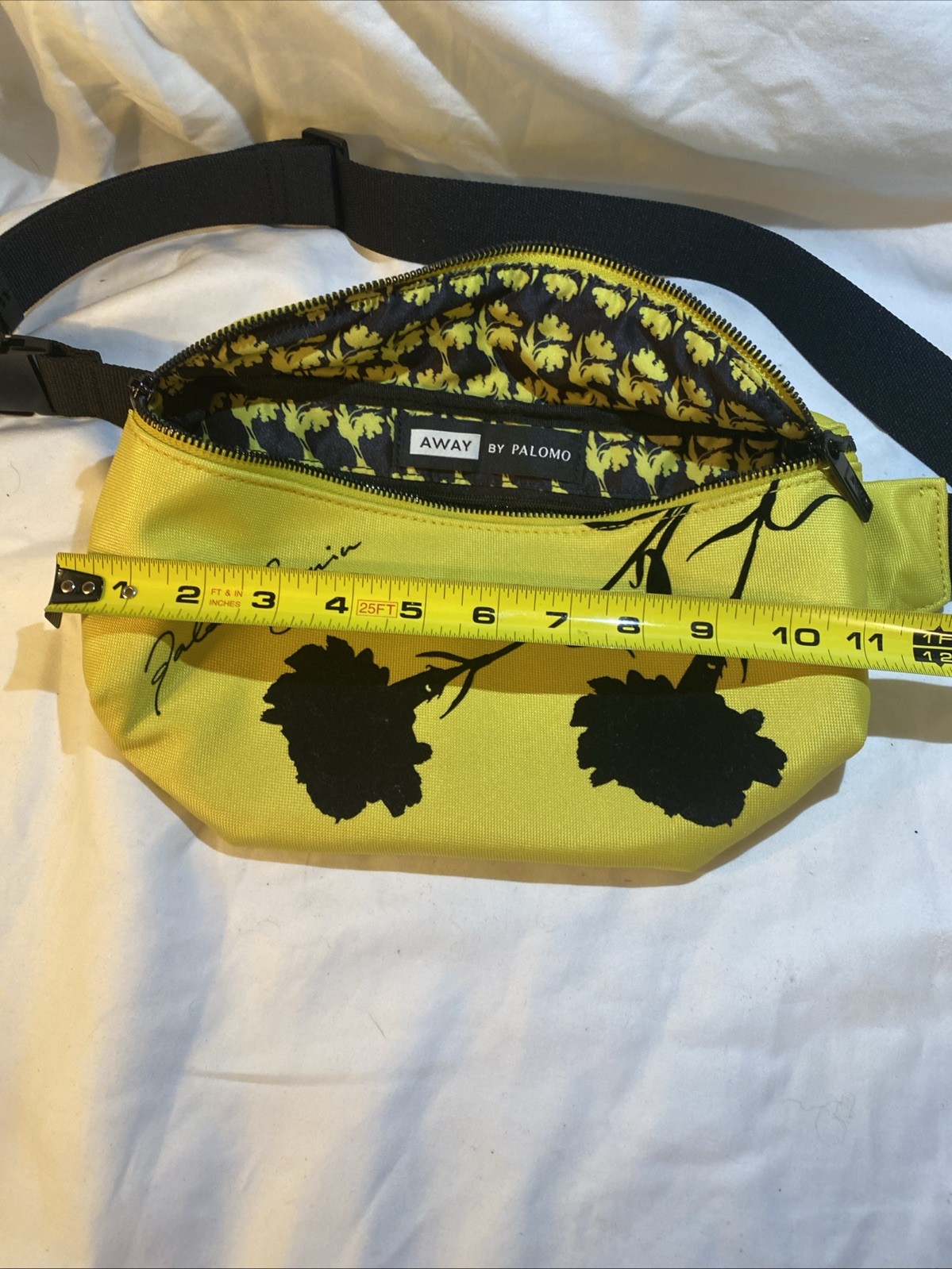 AWAY By Paloma Waist Pack Black Belt Bag Travel Accessory Neon Yellow W/floral