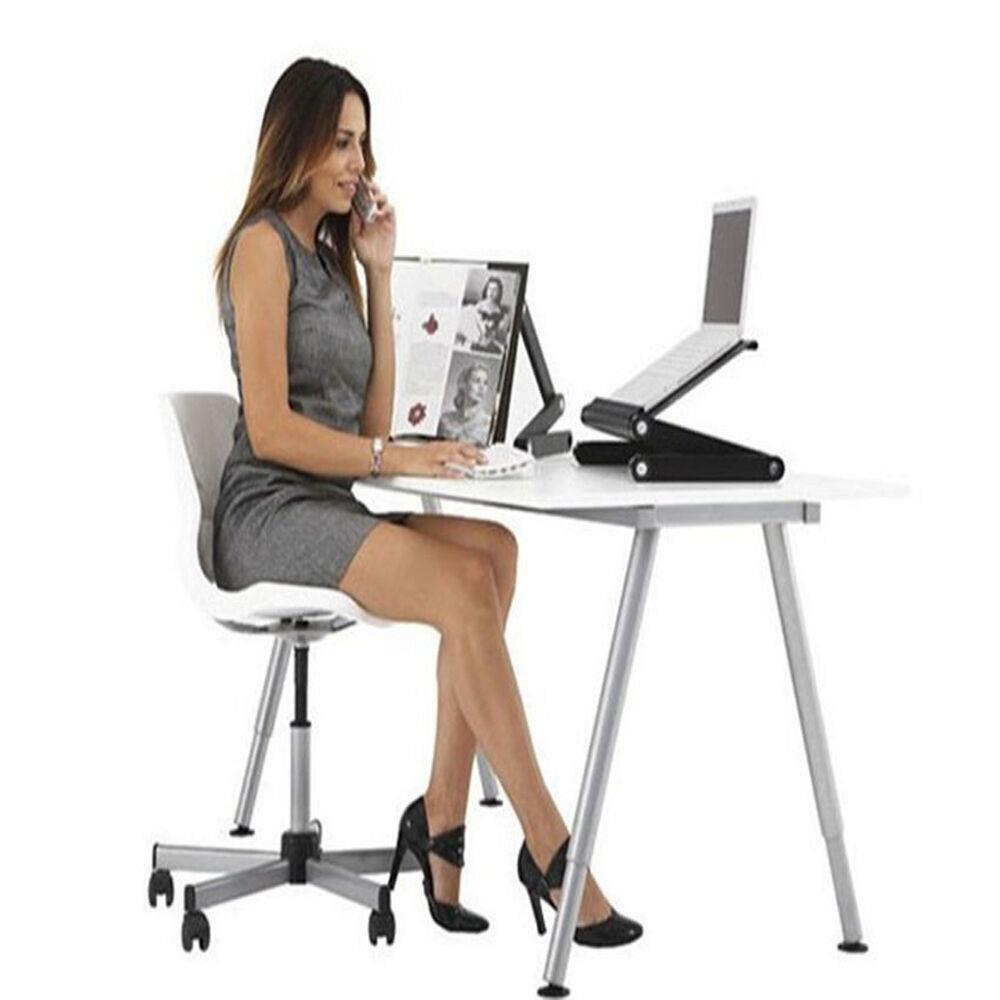 360°Adjustable Folding Laptop Notebook Desk+Cooling Fan Table Stand Bed Tray