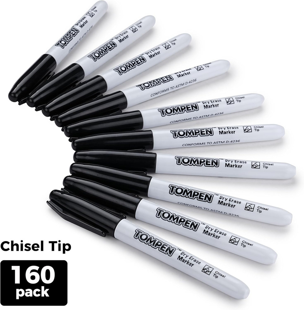 Dry Erase Markers Black,160 Bulk Pack Chisel Tip,Low Odor Quick-Drying Whiteb...