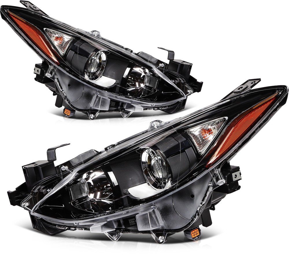 Pair Headlights Assembly Black Left+Right w/Projector For 2014-2016 Mazda 3