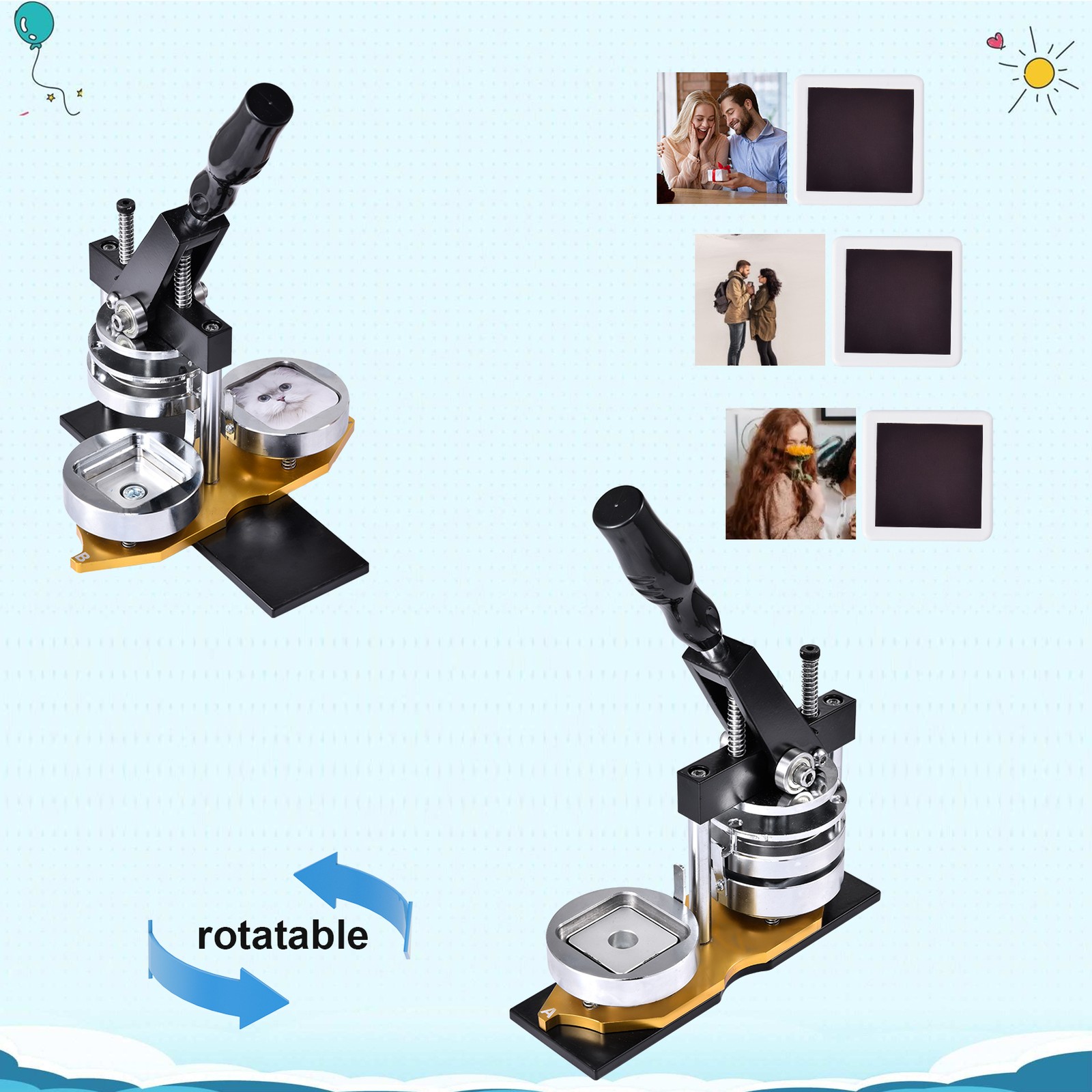 50mm 2inch Square Fridge Magnet Making Machine Kit + 100 Sets Magnet Consumables