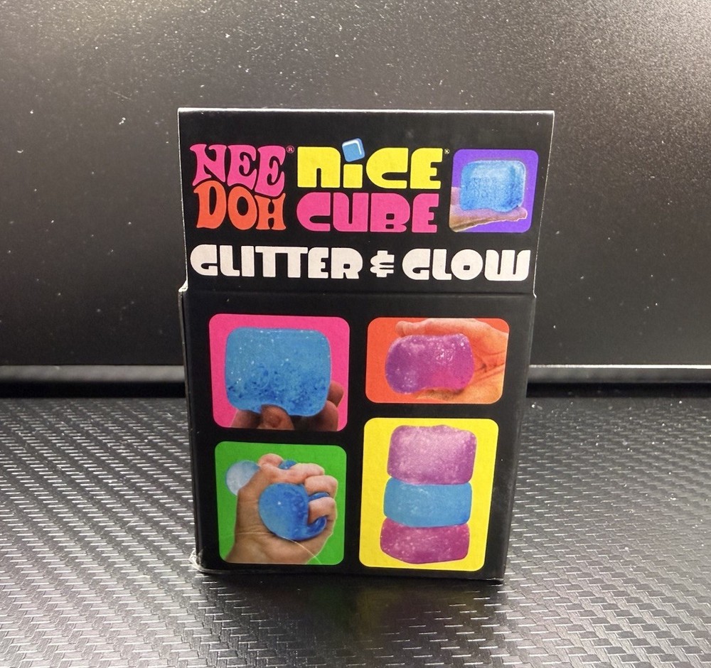 Nee Doh Nice Cube Glitter & Glow Super Solid Squeezable NEW NEEDOH VIRAL Purple