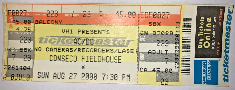 ACDC full ticket Indianapolis August 27, 2000