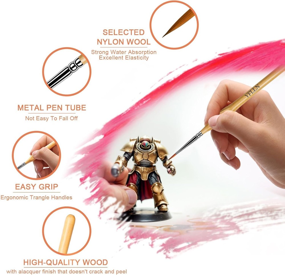 6Pcs Miniature Paint Brushes Set with Triangular Handles - for Acrylics, Oils...