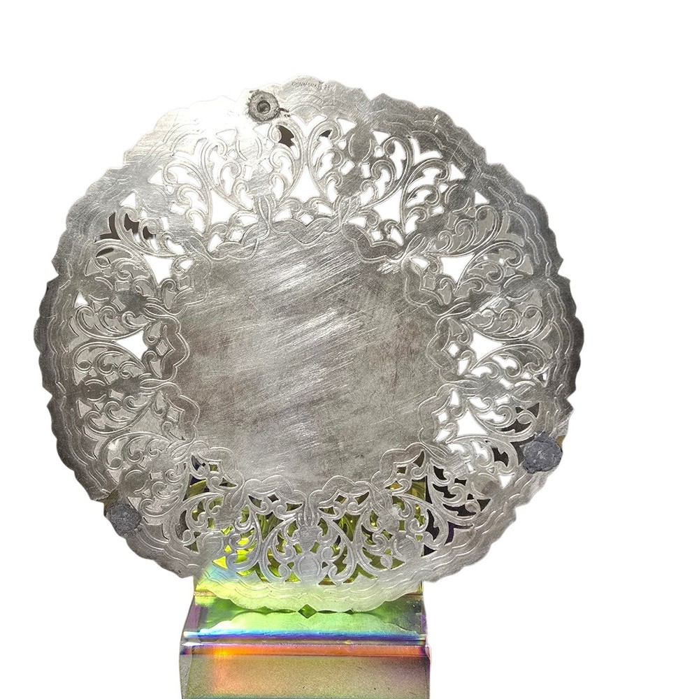 Vintage Marked Denmark Silver Plated Round Pierced Ornate Trivet 7"D