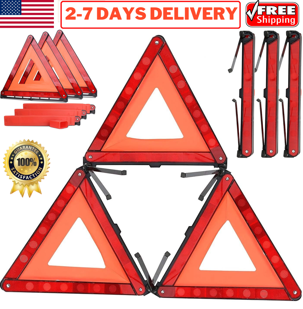 3PCS Car Emergency Warning Triangle DOT Approved Reflective Safety Roadside Kit