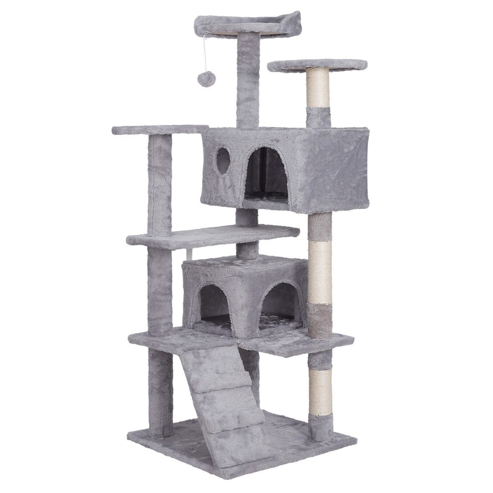 55'' Multi-Level Cat Tree Tower Kitten Condo House W/Scratching Posts Light Grey