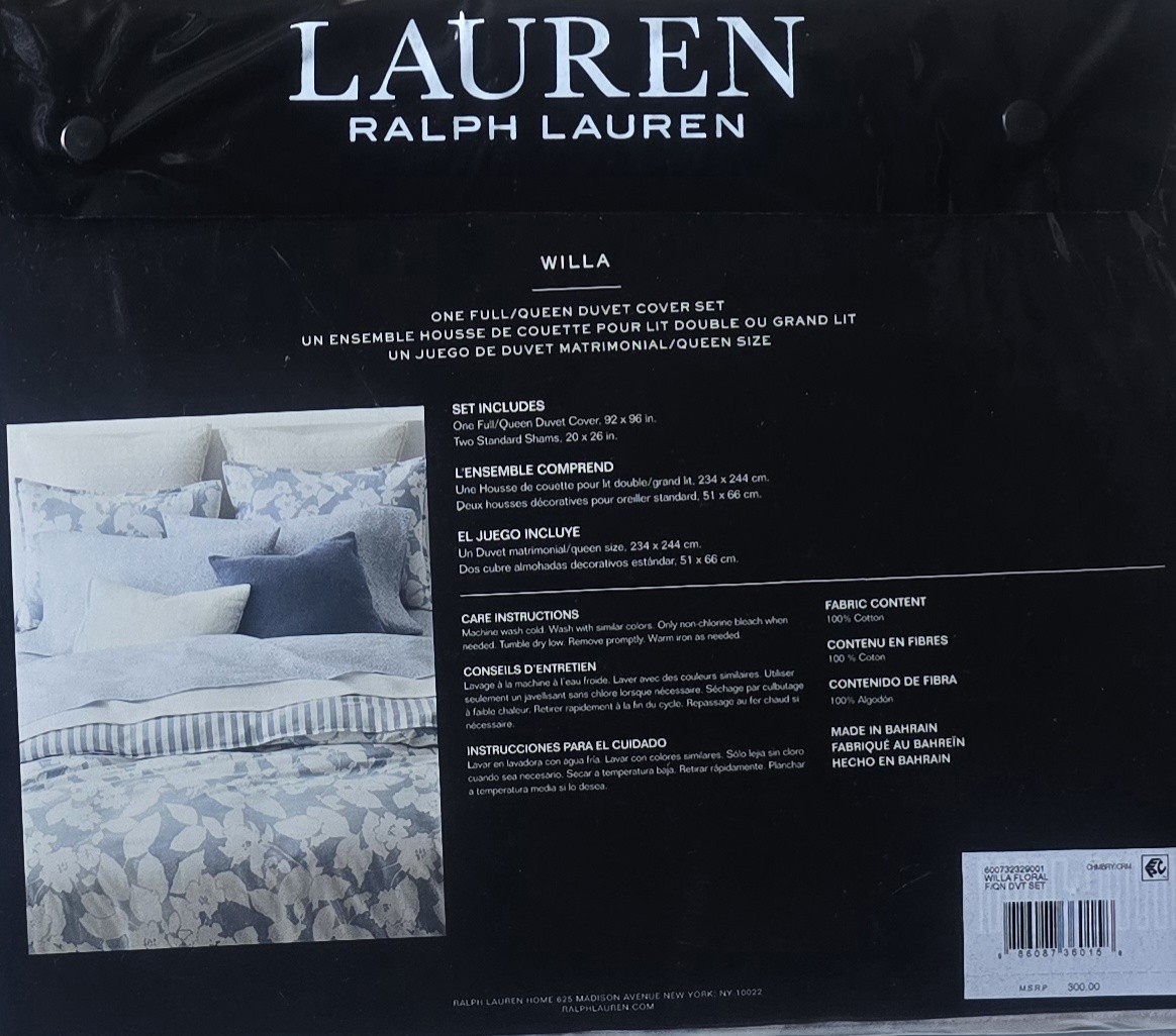 Lauren Ralph Lauren Willa Floral,Stripe FULL/QUEEN Duvet Cover & Sham Set, 3 Pc.