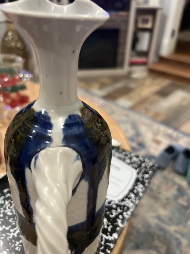 Pitcher Drip Glaze High Gloss Signed Handmade Stoneware Pottery 10.25”multi-colo