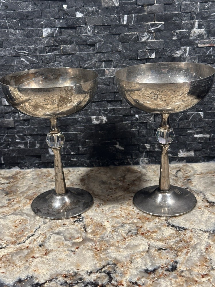 Vintage Silver Plate Champagne Goblet 2 Glasses Wine Goblet Vintage Wedding
