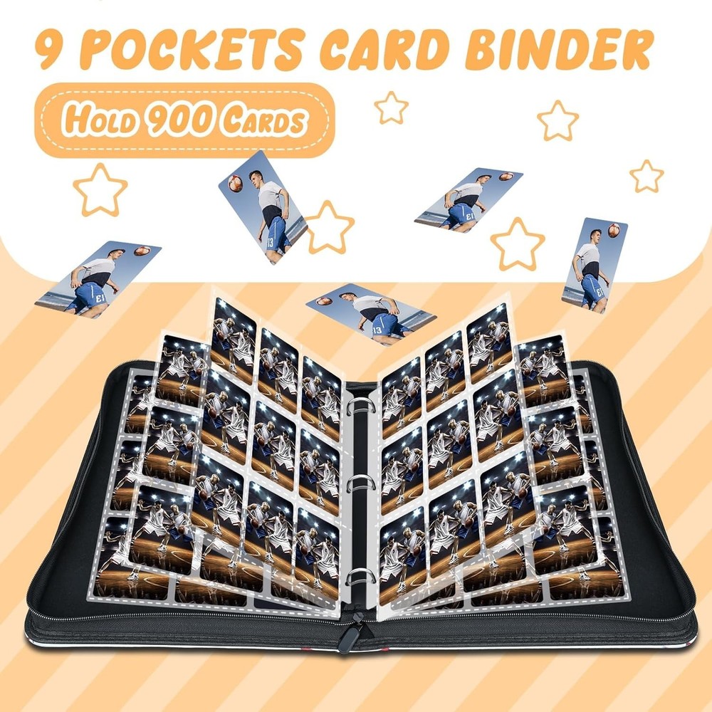 Premium Ringless Trading Card Binder - 900+ Capacity, 9 Side-Loading Pockets.