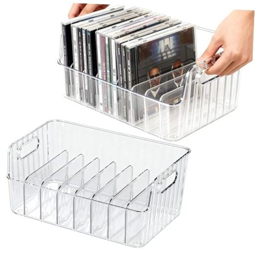 Clear CD Holder 2 Pack, Plastic CD Storage Box, CD Storage Racks, DVD Storag