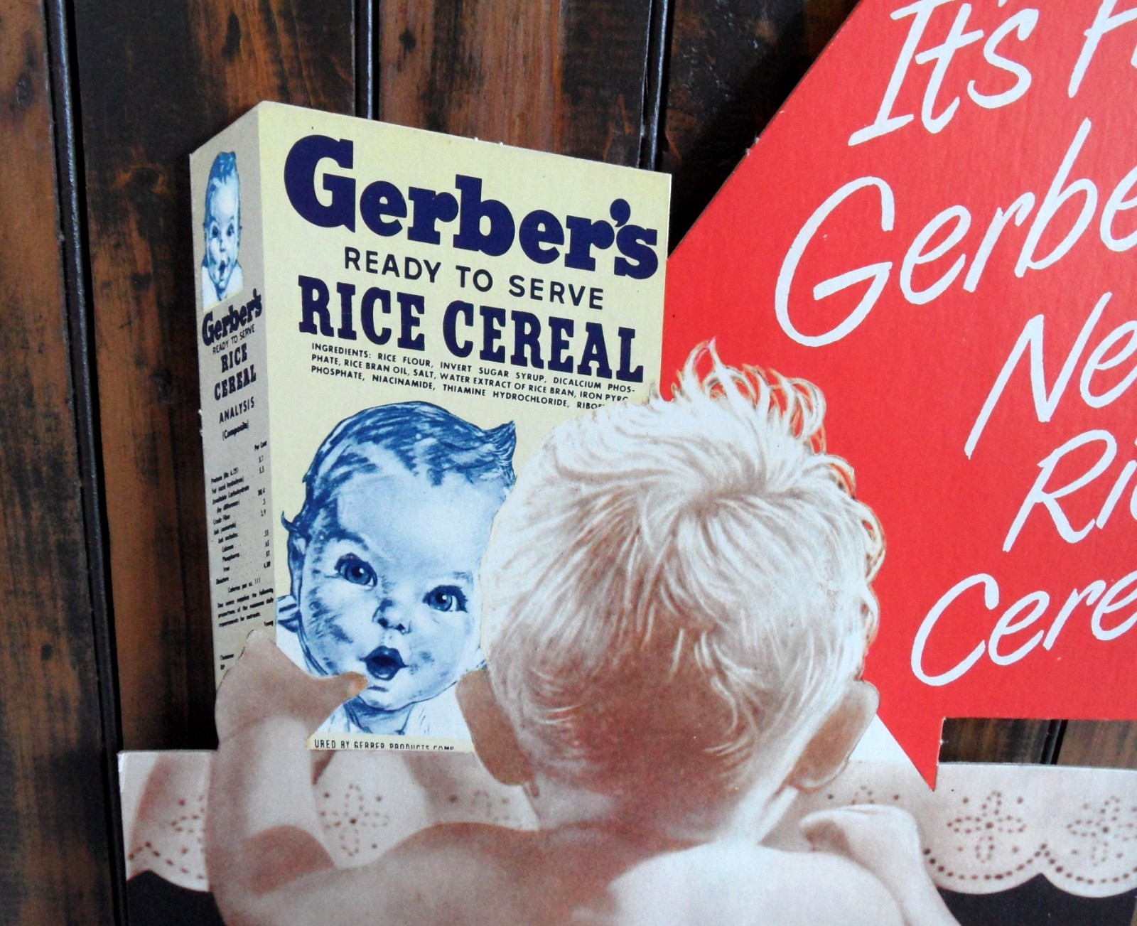 orig. 1950s-60s GERBER'S Baby Food *BABY'S BOTTOM* Easel-Back Sign/Store Display
