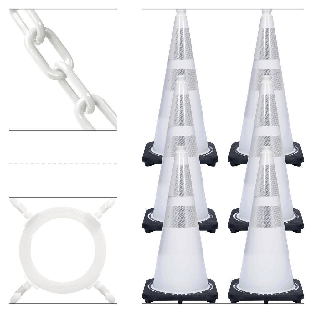 28 In. White Reflective Traffic Cone and Chain Kit