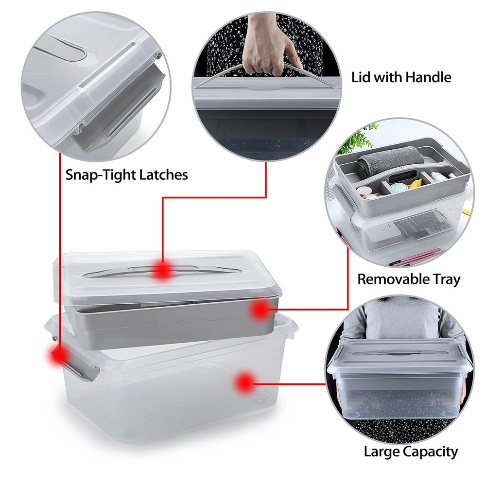 Stack & Carry , Clear Plastic Storage Container Stackable Home Utility with R...
