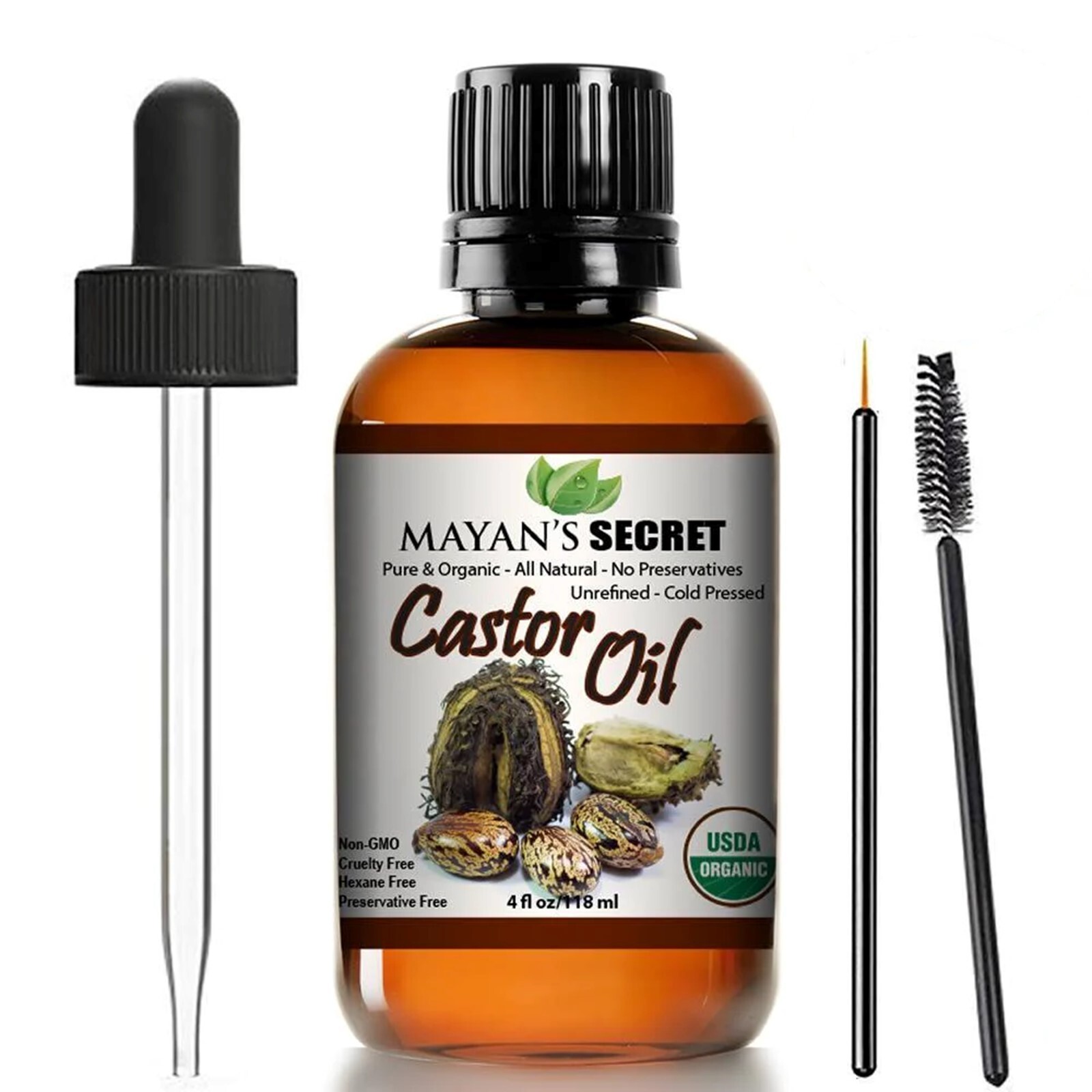 Mayan's Secret - Castor Oil Organic Cold Pressed Unrefined Glass Bottle