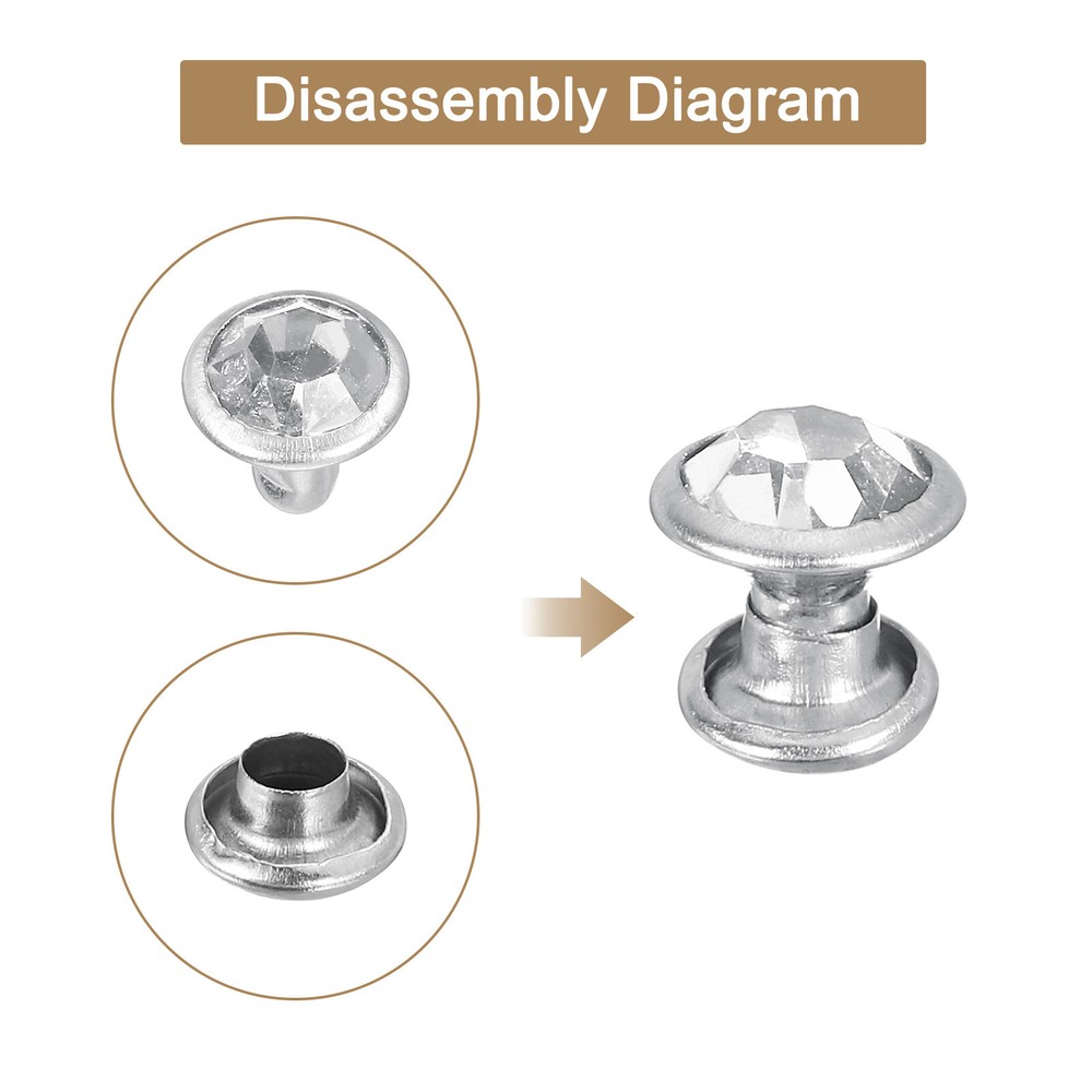 60 Sets Rhinestone Rivets, 7mm Crystal Rivets Leather Rivets, Silver Clear