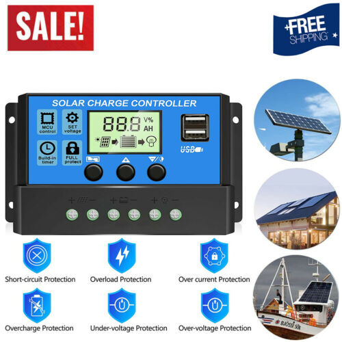 Solar Charge Controller Panel Regulator USB Backlight LCD Display 30A 12V/24V