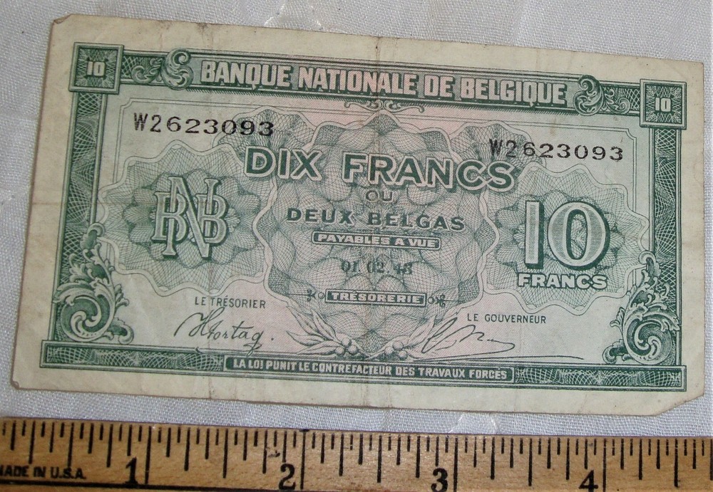 1943 Belgium 10 Francs Note